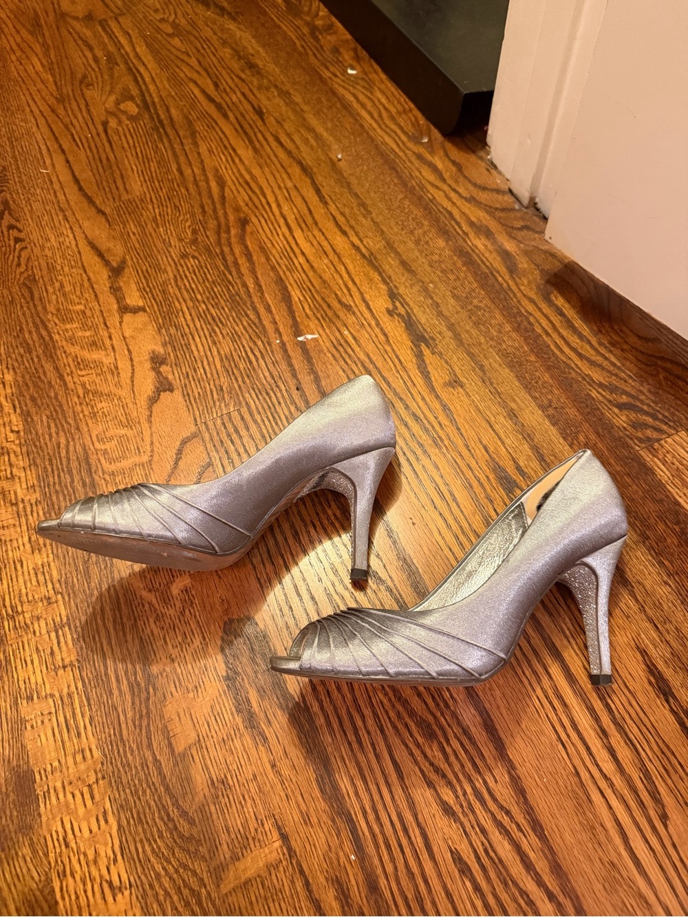 Adrianna Papell Silver Peep-Toe Stiletto Pumps
